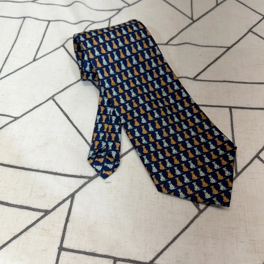 Ombline Necktie One Size Navy‎ Blue Dog Novelty Print Polyester Accessory